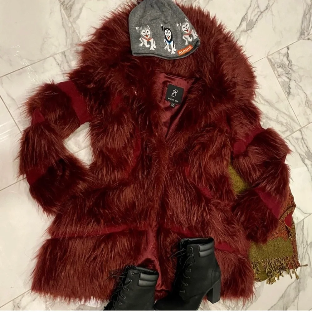 Rachel Zoe upscale wine colored faux fur jacket, 3/4 length 🍷 - Picture 11 of 15